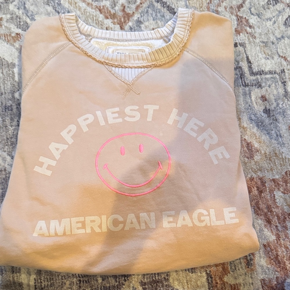 American Eagle Outfitters Tan Sweatshirt with Pink Graphic